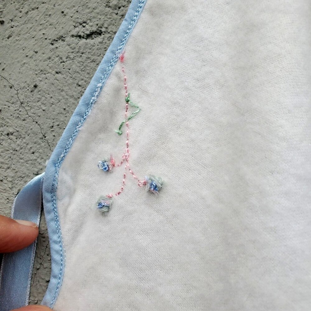 Vintage Baby Cape White Flannel with Blue Ribbon Trim Hand Embroidery - Picture 2 of 9